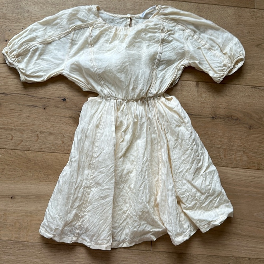 ZARA - GIRL’S SIZE 7 YELLOW LINEN DRESS WITH CUT OUT SIDES